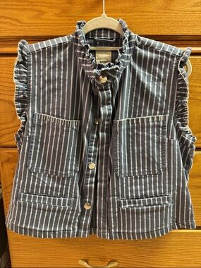 Free People | Striped Ruffle-Trim Sleeveless Top - Blue